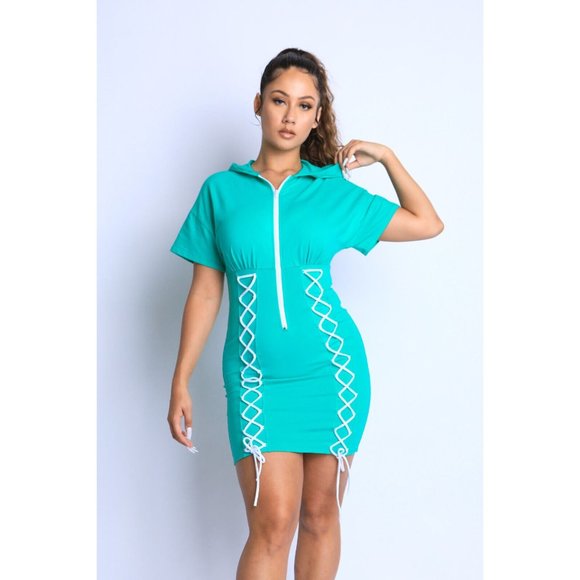Unbranded Tops - Women's Rope Detail Zip-Up Hoodie Mini Dress Comfy Sexy Cute Daily Outfit